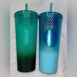 Starbucks Teal and Blue Textured Tumblers